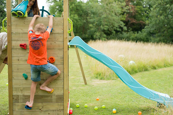lookout tower wooden climbing frame with swings
